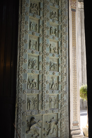 Monreale, Italy - September 11, 2018 : Main door entrance of Monreale cathedralのeditorial素材