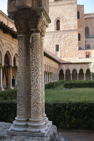 Monreale, Italy - September 11, 2018 : Details of Monreale cathedral cloisterのeditorial素材