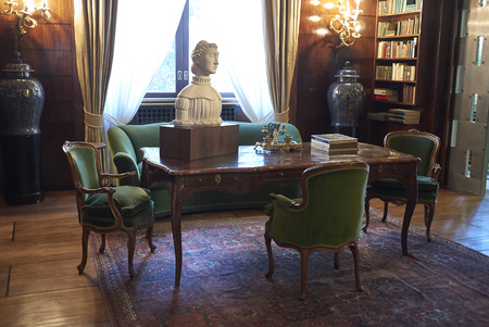 Milano, Italy - September 26, 2018 : View of Villa Necchi Campiglio living room and libraryのeditorial素材