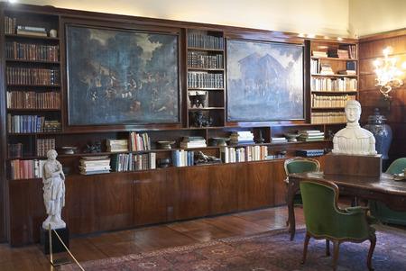 Milano, Italy - September 26, 2018 : View of Villa Necchi Campiglio living room and libraryのeditorial素材