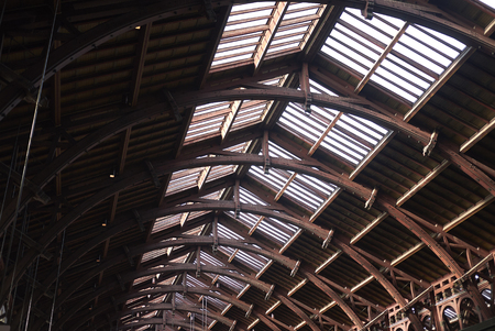 Copenhagen, Denmark - October 09, 2018: View of copenhagen central station wood ceilingのeditorial素材