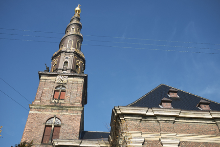 Copenhagen, Denmark - October 10, 2018 : View of Vor Frelsers kirke spire (our saviour church)の写真素材