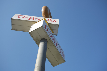 Copenhagen, Denmark - October 11, 2018 : View of neon donut sign from the USA at Superkilen parkのeditorial素材