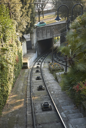 Bergamo, Italy - January 28, 2019: landscape from the cable railway from Bergamo to Bergamo Altaのeditorial素材