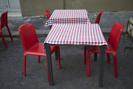Roma, Italy - February 05, 2019 : Restaurant tablesのeditorial素材