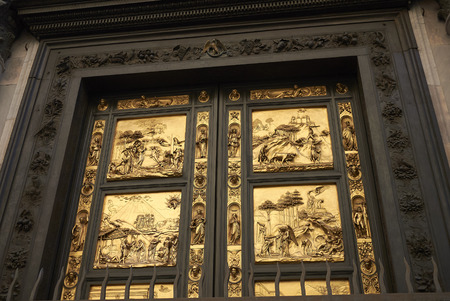 Florence, Italy - February 27, 2019 : Details of the Florence Baptistery (Battistero di San Giovanni) Gates of Paradise by Lorenzo Ghibertiのeditorial素材