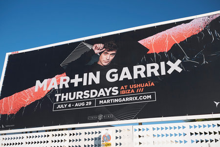 Ibiza, Spain - August 28, 2019  : Martin garrix billboard