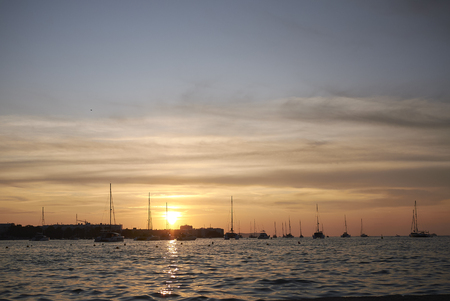 Ibiza, Spain - August 31, 2019  : Sunset in Sant Antoni de Portmanyのeditorial素材