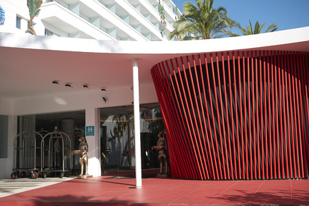 Ibiza, Spain - August 28, 2019  : View of Ushuaia tower hotel entranceのeditorial素材