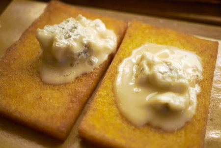 Gorgonzola cheese with fried polentaの写真素材