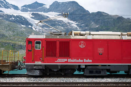 Bernina Pass, Switzerland - July 21, 2020: View of Rhaetische Bahn trainのeditorial素材