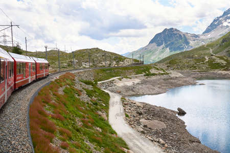 Bernina Pass, Switzerland - July 22, 2020: View of Lago Nero from Bernina passのeditorial素材