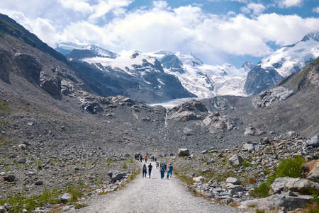 Morteratsch, Switzerland - July 22, 2020: View of Morteratsch Glacier trailのeditorial素材