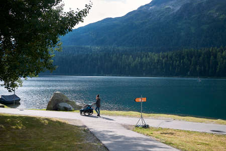 Saint Moritz, Switzerland - July 22, 2020: View of Saint Moritz lakeのeditorial素材