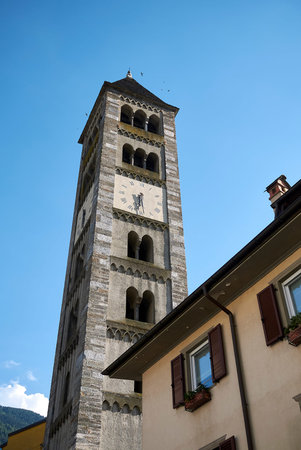 Tirano, Italy - July 20, 2020: View of San Martino church bell towerのeditorial素材