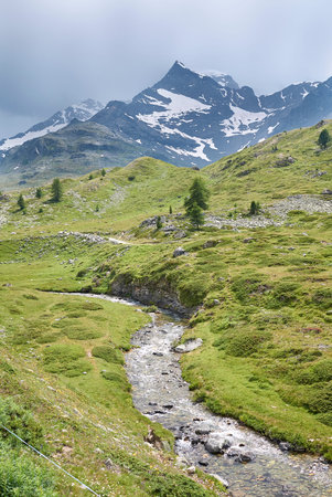 Bernina, Switzerland - July 22, 2020: Panorama from Bernina express train