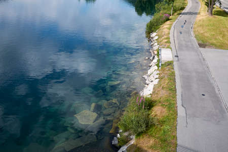 Saint Moritz, Switzerland - July 22, 2020: View of Saint Moritz lakeのeditorial素材