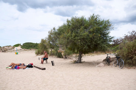 San Pietro in Bevagna, Italy - September 02, 2020: Tourist in San Pietro beachのeditorial素材