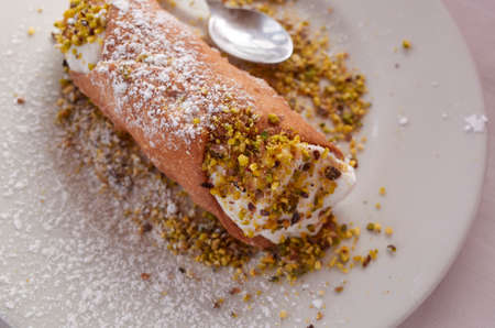 Sicilian cannolo served as dessertの写真素材