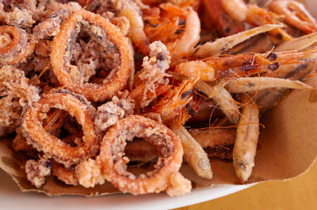 Assorted fried fish close upの写真素材