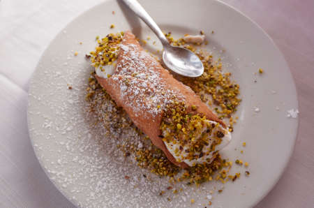 Sicilian cannolo served as dessertの写真素材