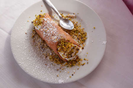 Sicilian cannolo served as dessertの写真素材