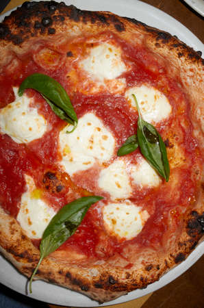 View of pizza margherita with basilの写真素材