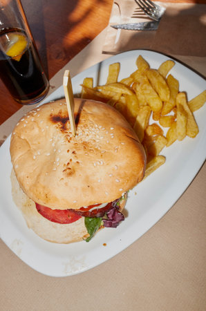 Sandwich with french fries and cokeの写真素材