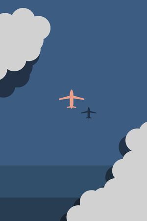 An illustration about airplane that flies over  sea vectorのイラスト素材