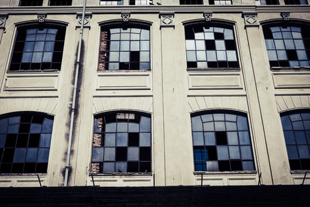nobody in abandoned place in town. retro dark horror filter and concept. zombie movie style for scary scene.の写真素材