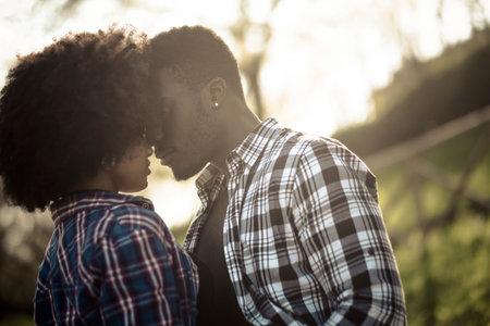 Love and relationship concept with african american couple outdoor - hipster casual shirts and face...