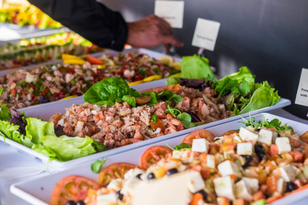 Fresh fish food and vegetables for catering and restaurant exposition concept business - coloured...