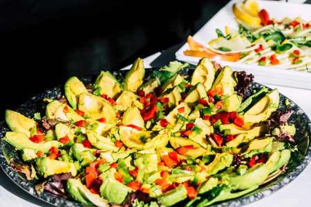Catering and buffet restaurant concept with tasty delicious vegetables on the place ready to be...