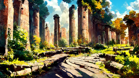 forest old ruin of Greek city or Roman empire historical
