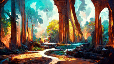 forest Mayan style adventures bridgeの写真素材