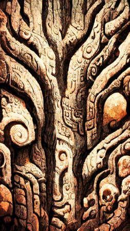 Trees Mayan style texture backgroundの写真素材