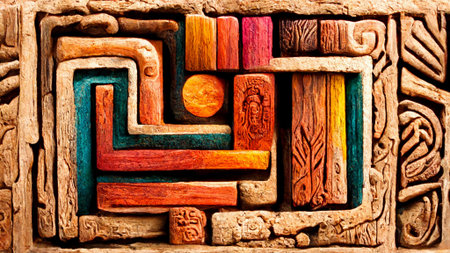 Mayan style wood Artistic colorsの写真素材