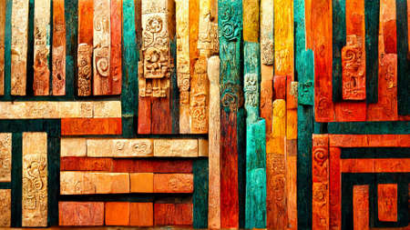 Mayan style wood Artistic colorsの写真素材