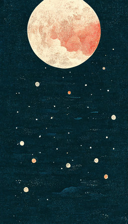 Big moon In the clear night sky illustration