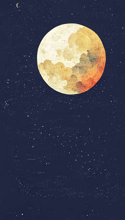 Big moon In the clear night sky illustrationの写真素材
