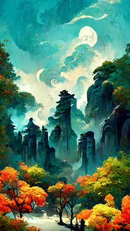 Chinese style mid-autumn festival background night forestの写真素材