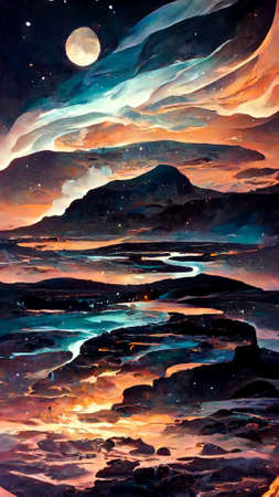 Breathtaking night landscape with syellecafenの写真素材