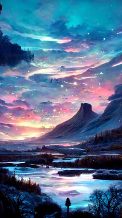 Breathtaking night landscape with syellecafenの写真素材