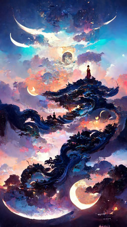 Mid-Autumn Festival Change flies to the moon abstract paintingの写真素材