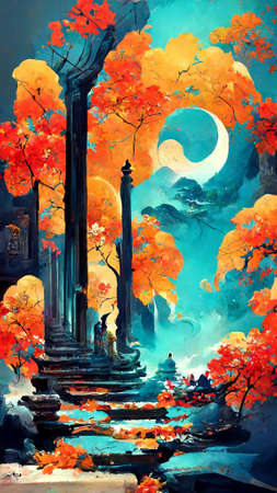mid autumn festival poster abstract painting abstract paintingの写真素材