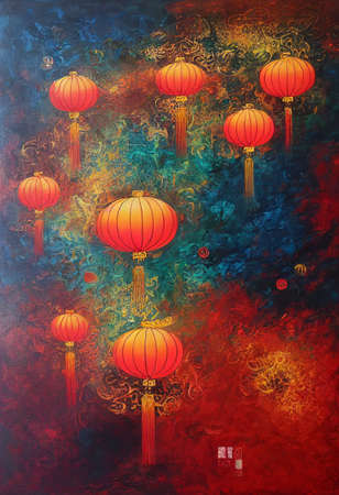 Chinese mid-autumn festival abstract paintingの写真素材