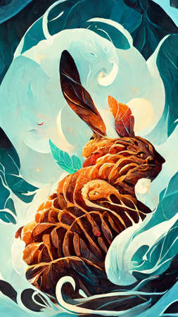 mid-autumn festival wood carving rabbitの写真素材