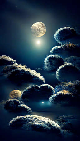 Night cloud sky with moon and stars. Beauty nature backgroundの写真素材