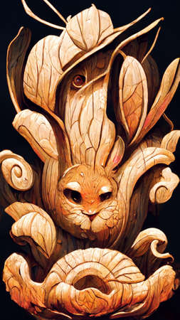 mid-autumn festival wood carving rabbitの写真素材