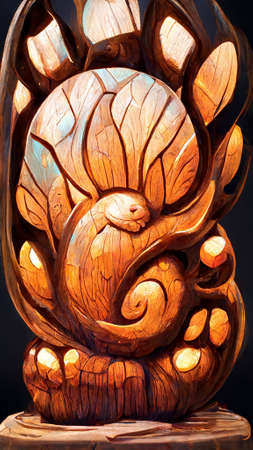 mid-autumn festival wood carving rabbitの写真素材